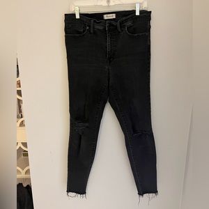 Madewell 9” High Rise Skinny Distressed Black Denim